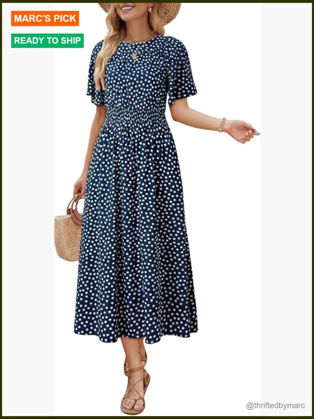 Boho Flowy Midi Maxi Dress - Short Sleeve Smocked A-Line
